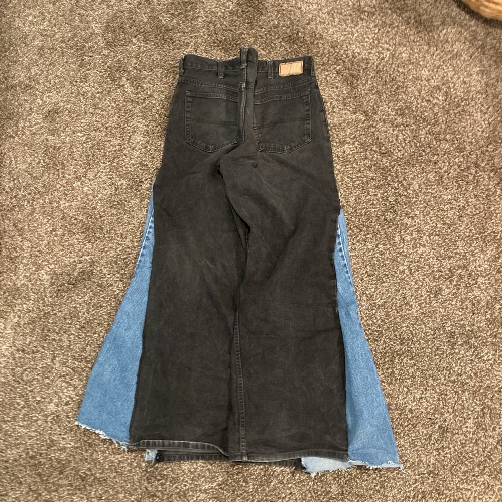 Blue and black super baggy flare jeans
